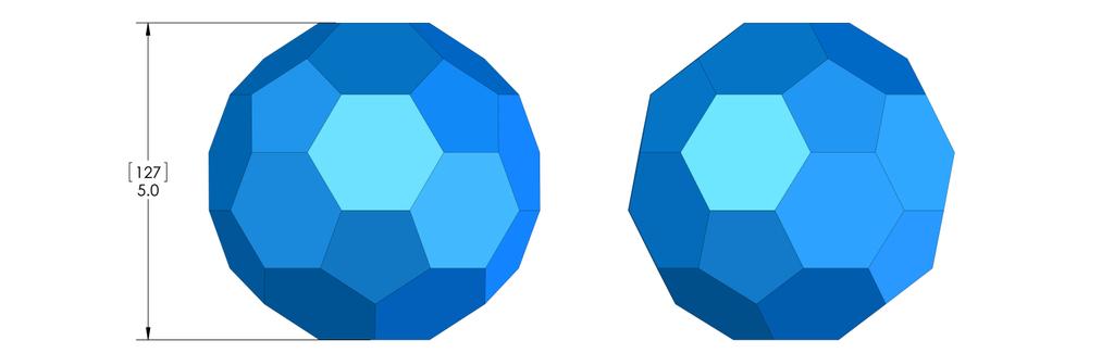 The Large BuckyBall is a hollow plastic truncated icosahedron with a diameter of approximately 127mm
