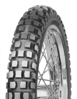 Tread pattern designed particularly for off-road use. To be fitted on both the front and rear wheels of small motorcycles.