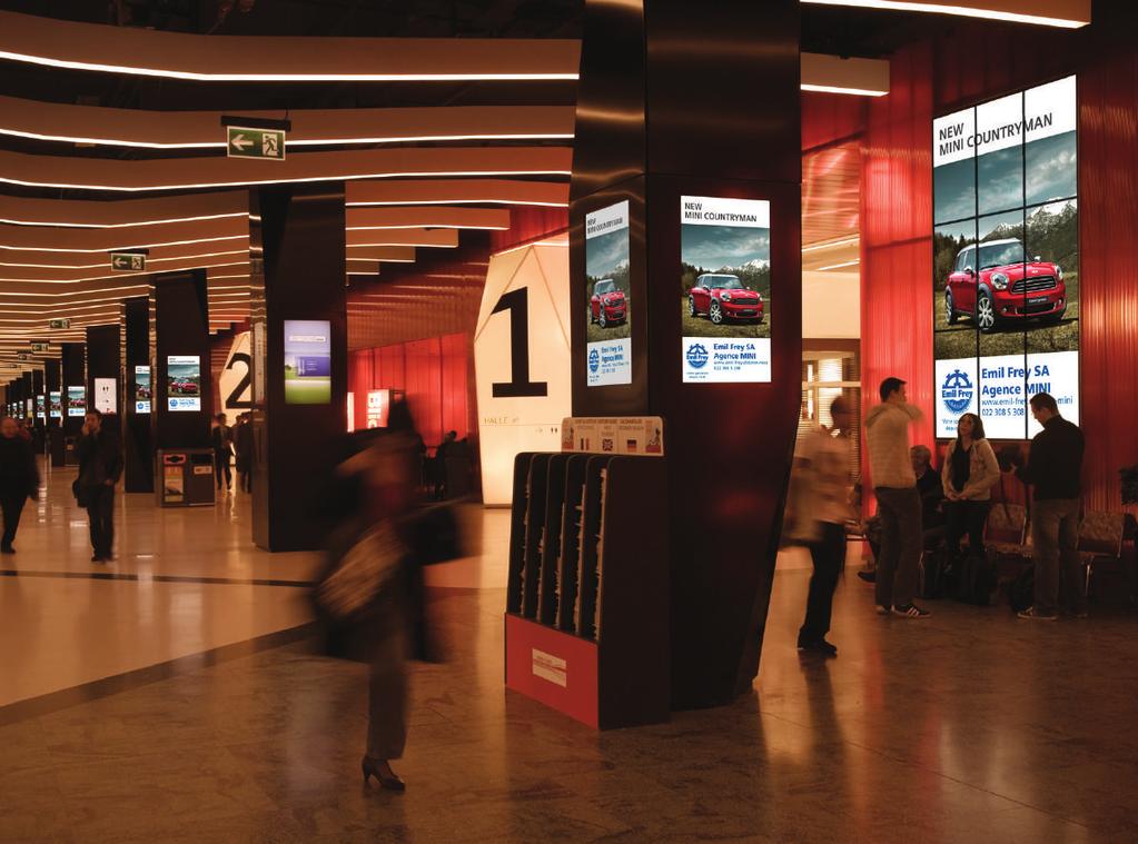 Palexpo Coverage Target 100% of visitors Specifications 5 interactive totems (with screens on both sides) Devices installed at each entrance of the Show + 59 screens in the main hall Screens