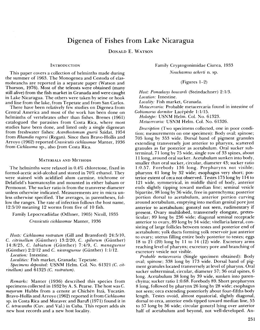 Published in INVESTIGATIONS OF THE ICHTHYOFAUNA OF NICARAGUAN LAKES, ed. Thomas B. Thorson (University of Nebraska-Lincoln, 1976).