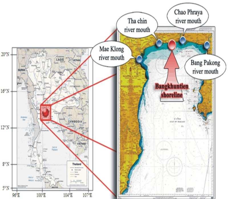 Fig. 1: Map of Thailad ad the locatio of Bagkhutie shorelie MATERIALS AND METHODS The sigificat wave height at the Upper Gulf of Thailad ad Bagkhutie shorelie must be properly uderstood by
