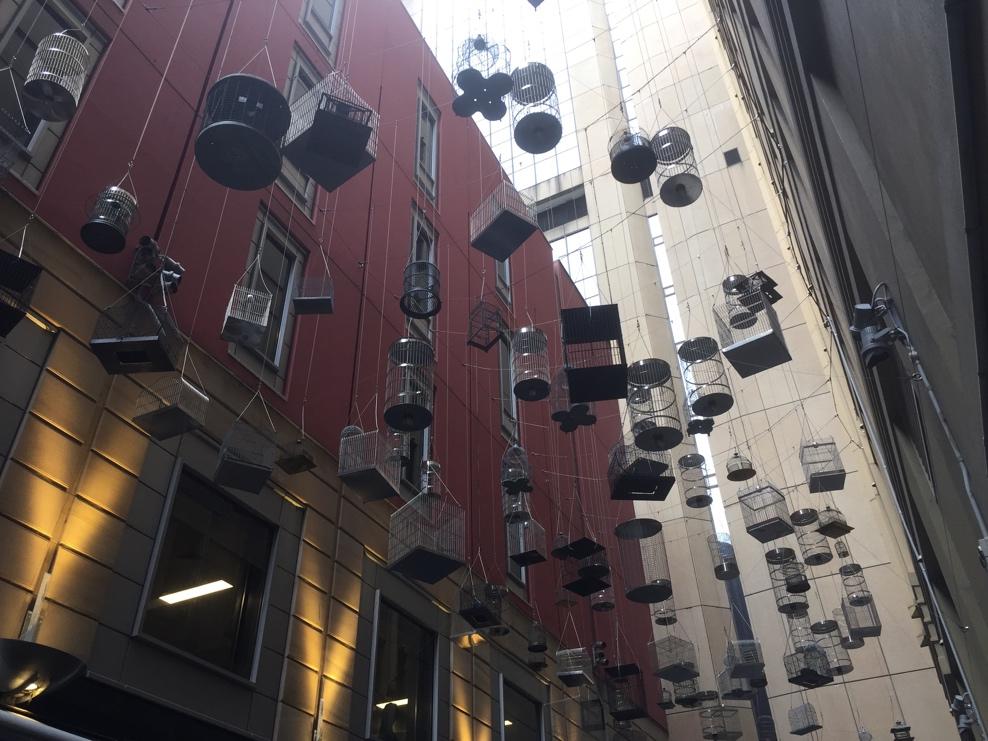 Walk down George Street toward the harbour and look for Angel Place. Here you ll find the installation Forgotten Songs.