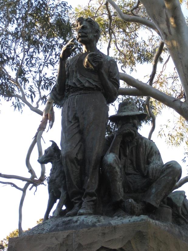 The memorial presents the company of a swagman and a dog, who could be images in several of Lawson s bush stories.