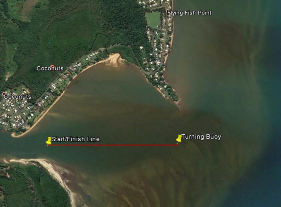 2km Course Minnows, 12U, 14U Paddlers to start in front of Coconuts Beach and paddle east.