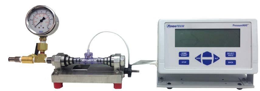 To create a more portable test setup, a calibrated Fluke pressure generator (model shown is Fluke 718-100g -