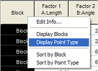 central composite design (FCD) by first identifying points via a right-click option on the Block column-header.