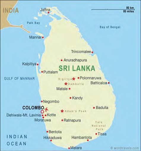 1 OVERVIEW The island of Sri Lanka (Figure 1) is located in the Indian Ocean to the southeast of India. Its area is approximately 65,610km² with a coastline of about 1,620km (Joseph, undated).