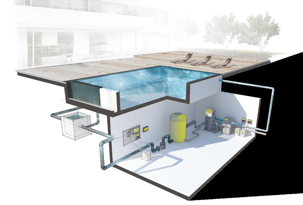 The descon system clean water back to pool raw water from pool balance tank measuring-