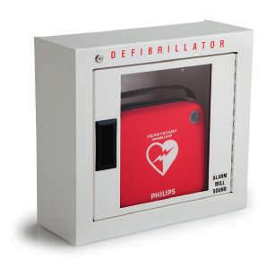 Wall mounting solutions To help mobilize an emergency medical response or deter AED theft, Philips offers three different battery-operated, alarmed wall cabinets.