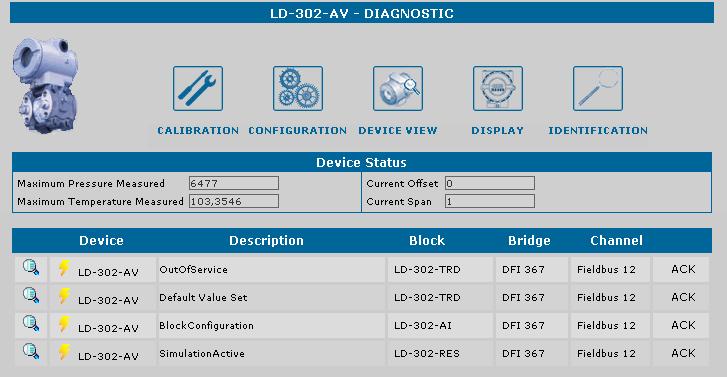 LD302 - AssetView HMI LD302 Diagnostics Page The user can check the general status diagnostic in the LD302 Diagnostic Page. Figure 4.