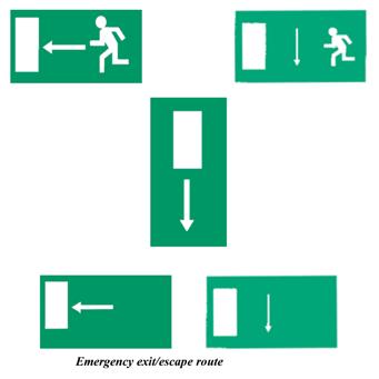 green part to take up at least 50% of the area of the sign); The script underneath each of the following pictograms is included