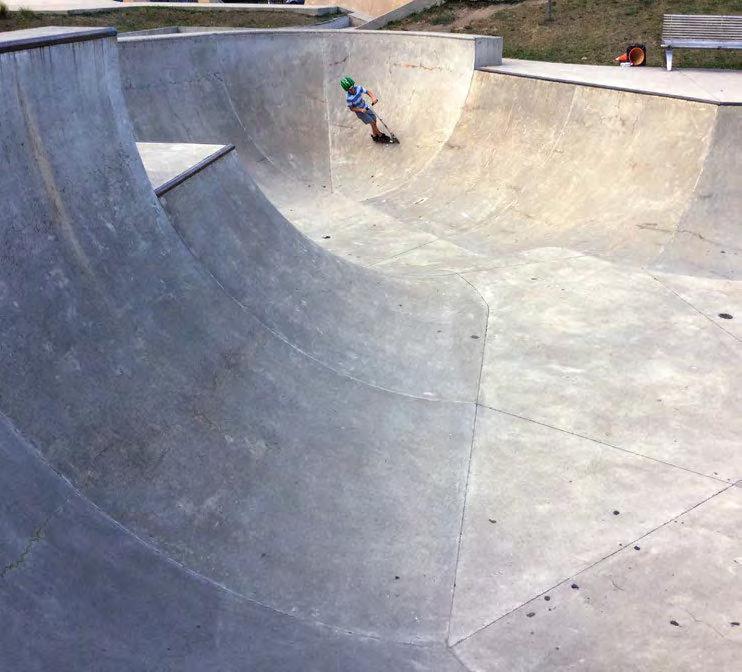 B) BOWLS: (See Image 02) Originally inspired by pool skating, bowls can include replica bowls with concrete pool coping, as well as regular bowls with steel coping.