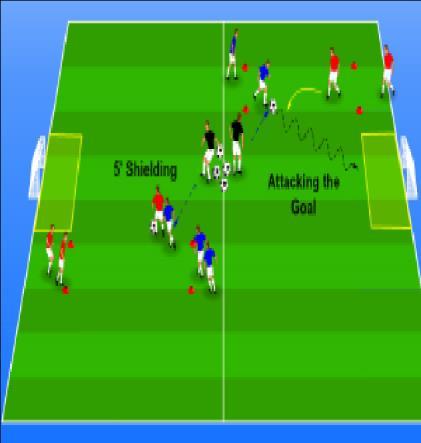 At each time the defender touches the ball they got a point. Variation: Attackers, with the ball, dribble over the area with the defenders following them.