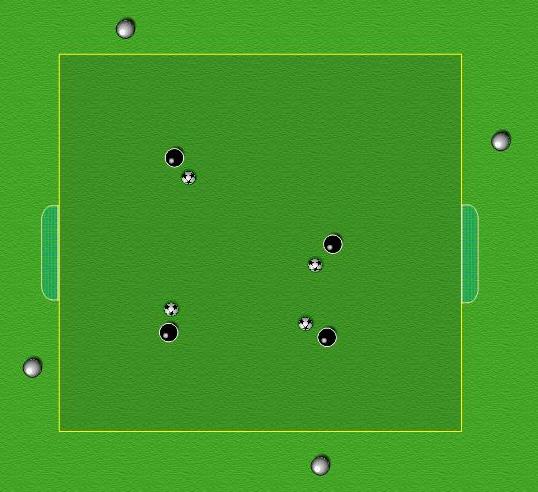 PLAN: 18 TOPIC: When to dribble or pass 1 35 x 25. Two teams of four. One team of four in the middle with a ball for every player. The other team placed outside of the square without a ball.
