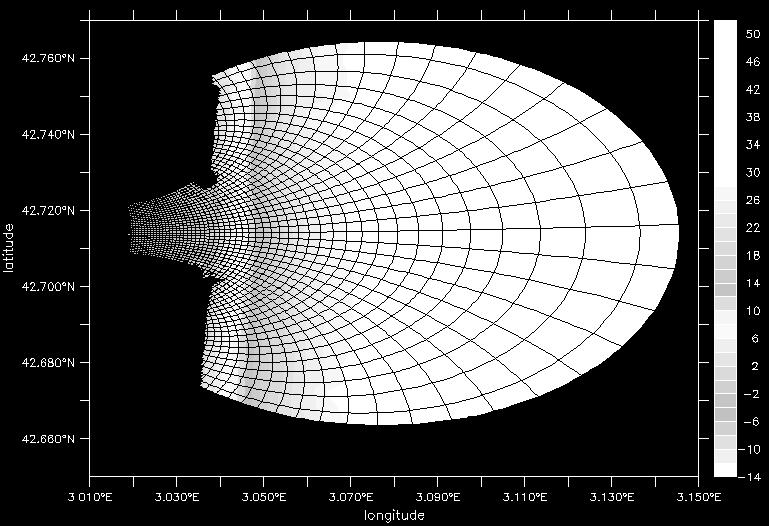 every 5 indexes Bipolar curvilinear grid with 200m resolution at the