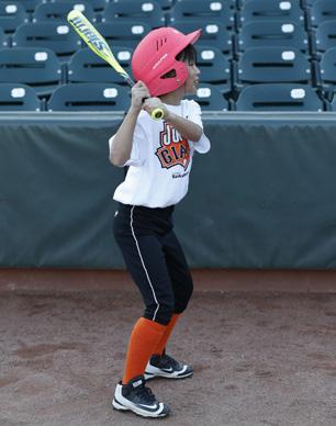two hands on the bat at all times, never throw the bat 2. Demonstrate stance: favorite hand on top, bend knees, stand sideways, eyes on the ball. 3.