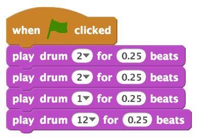 Add-On: Make Your Own Music 1. Use the play drum blocks to add a drum beat. 2.