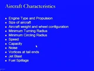 (Refer Slide Time: 02:02) These are the various characteristics which needs to be considered as far as different design aspects of the runways, terminals or taxiways, aprons or the maintenance units