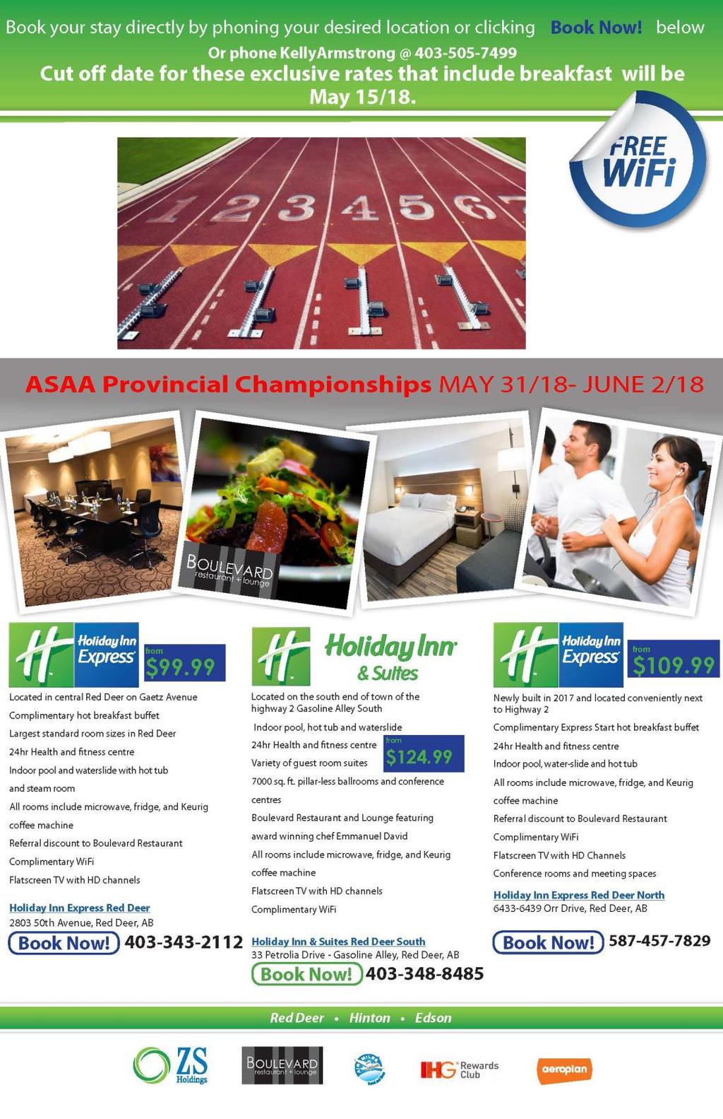 ASAA PROVINCIAL TRACK AND FIELD CHAMPIONSHIP ACCOMMODATIONS Please limit your bookings to participants and not for parents/spectators.