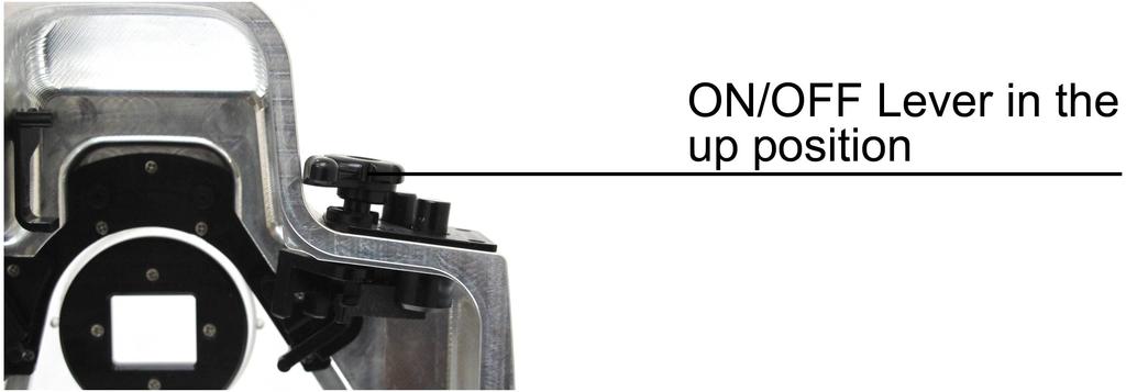 7. Pull ON/OFF Lever located on the back cover upward as shown in the below image. 8. Set camera aperture lever and housing Lever to the 2 position as shown in the below images.