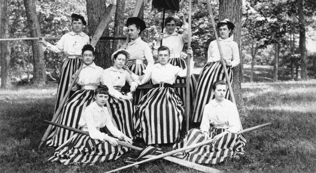Freshman crew, wearing the popular stripes of the 1880s, 1889.