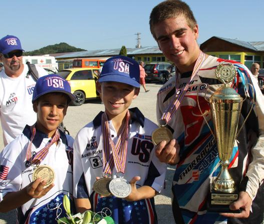 AMA EVENTS Auction Set For U.S. Junior MX World Championship Effort L-R: Conner Mullennix, Austin Forkner and Jordon Smith with the American team s third-place trophy.