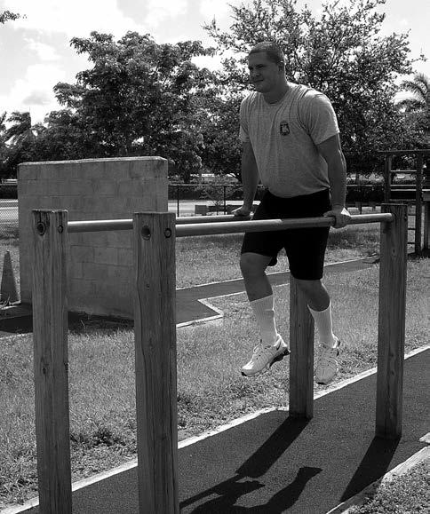 STATION 13 Parallel Bars Figure 13 This station consists of two parallel steel bars seven feet long and two feet apart, mounted approximately 4 - feet above the running