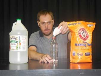 Empty pet bottle Vinegar Baking soda Candle Match A model showing that carbon dioxide is made up of one carbon atom and two oxygen
