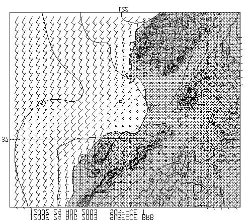 wind speed (knots) for 22 August 2003 at 12Z.