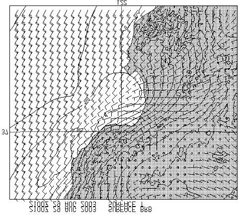 wind speed (knots) for 28 August 2003 at 21Z.