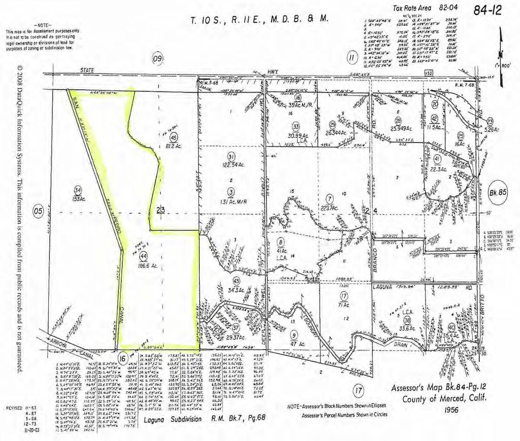 Plat Map Highway 152 Frontage ~ Owner will keep 20 acres leaving remainder 204.2 acres for sale.