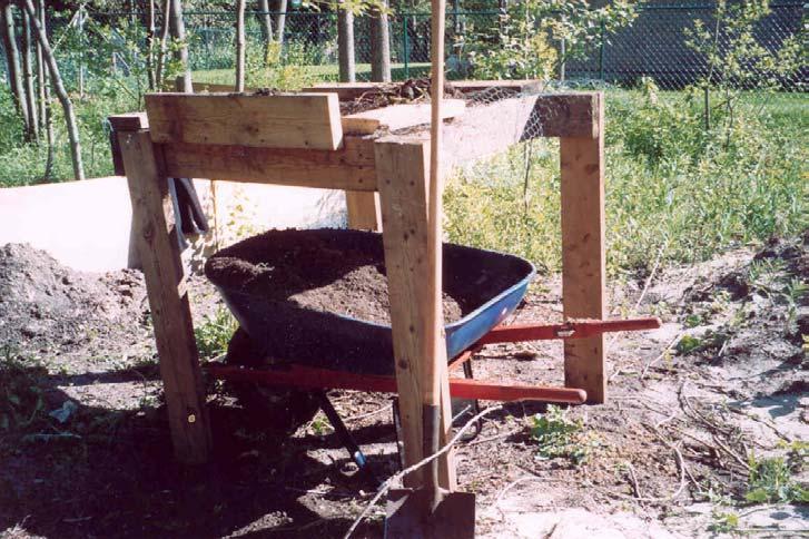 Top right, here I am testing the top soil strainer built using a bit of chicken wire and some salvaged surplus lumber from Grandma and
