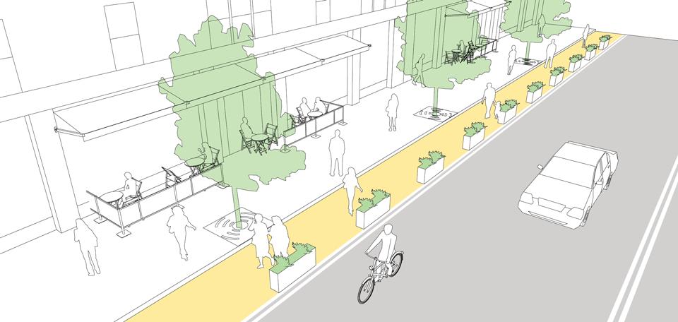 the City can deploy low-cost, interim strategies to test out some of the design concepts in the near term.