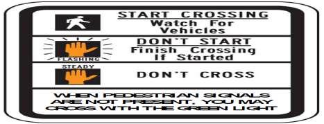 Only begin crossing intersection when the pedestrian signals show a walk display or the white walking man symbol.