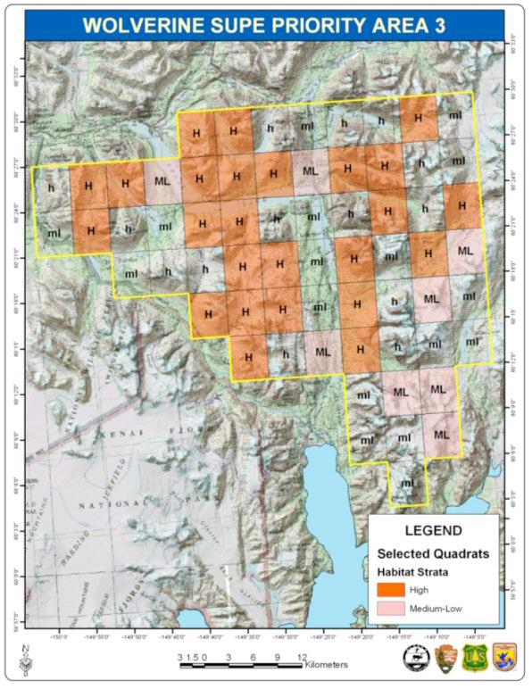 Figure 4. Sampling effort for the wolverine SUPE survey in the central Kenai Mountains (Priority Area #3).