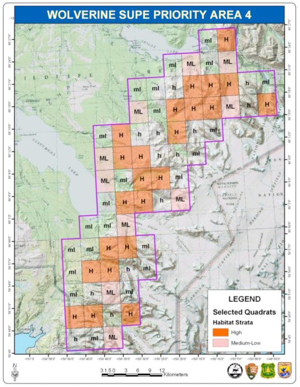 Figure 5. Sampling effort for the wolverine SUPE survey in the southwest Kenai Mountains (Priority Area #4).