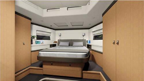 Owner's cabin Headroom: 2,11 m / 6 11 Central double bed (2,05 x 1,72 m / 6 9 x 5 8 - head forwards) - slatted bed base - marine mattress (thickness: 120mm / 5 ) Shelving - drawers - oddments locker