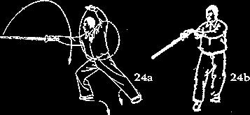 towards E3. Draw the sword overhead in a clockwise arc as you turn the torso to the right side (23a).