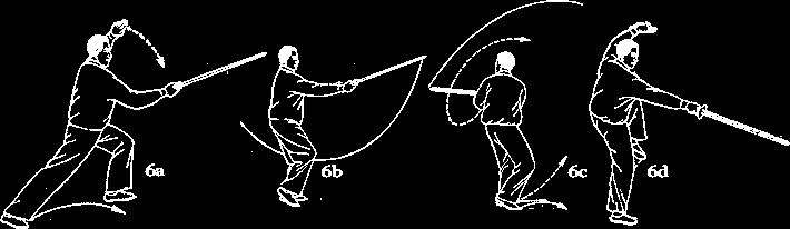 the Left, Carrying the Sword to the Left, Level Bringing to the Left, Left Slice with Bow Stance, Sweep to the Left. Begin by pushing the sword forward a little towards W9 (5a).