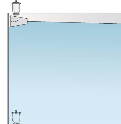 The water is drained by unstressed mounted and pressure resistant metal hoses. The upper scissor pipe is connected to the roof drain valve and the lower scissor pipe is connected to the bottom pipe.