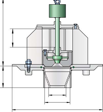 b pneumatic actuating device The device consists of the bottom plate (1), which has to be welded onto the vessel bottom, a nozzle (2), which is to be welded to the discharge line and the fl anged