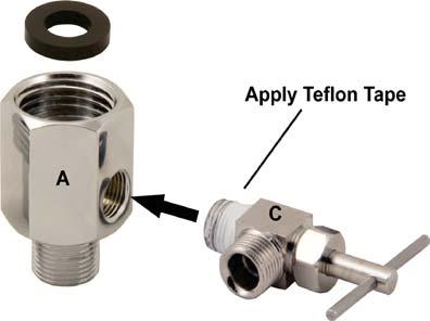 Fig. 4A - Needle Valve Installation. Attach the needle valve (C) to water supply adapter (A).