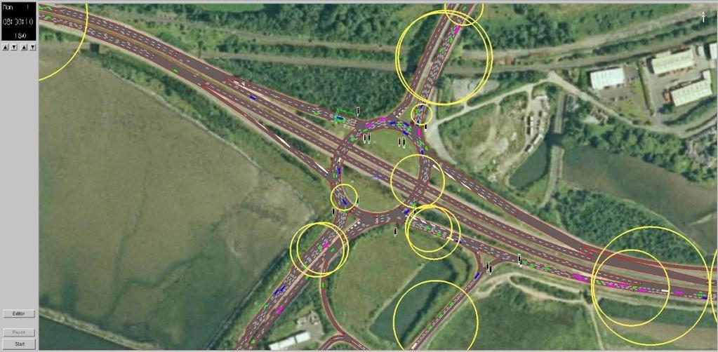 Fig 7.3.3 Extract from the Traffic Model 2023 07:45 to 08:45 no direct access to Dunkettle Road showing queuing at Dunkettle Interchange.