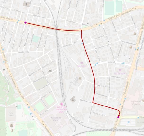Novelacija prometne študije na vplivnem območju Parmove ulice za potrebe izdelave OPPN 173 Parmova Na spodnjih dveh slikah sta prikazani primerjalni poti.