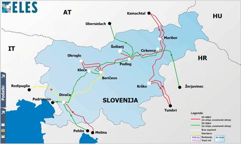 Slika 3: Elektroenergetsko omrežje Slovenije Že zgrajene prenosne zmogljivosti omogočajo evakuacijo proizvedene električne energije z lokacije TE Šoštanj.