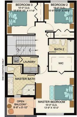 COSMO 3-4 bedrooms 3-1/2 bath + flex space 1st Floor A/C 2nd Floor A/C 3rd floor A/C Total A/C Garage Covered Entry Balcony Upper Terrace