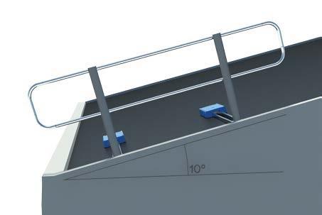 Long stand bases (beams) and concrete counterweights keep the freestanding system securely in place.