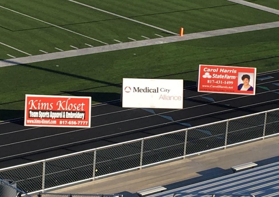 Silver Partnership (unlimited) Two triangular signs (4 X 8 ) displayed on sideline at varsity football games during the fall season.