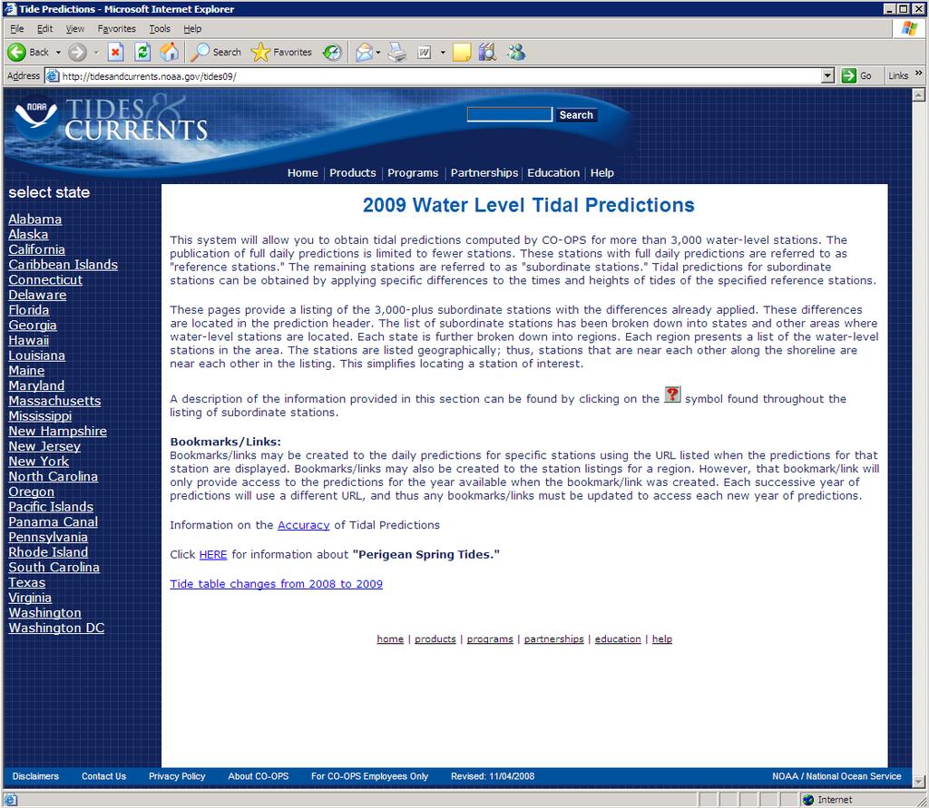 NOAA tide web page Click the link