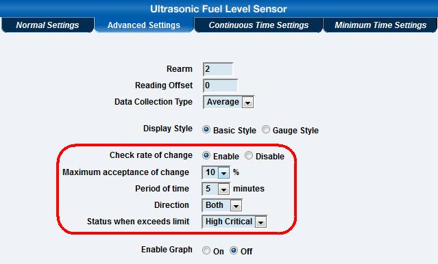 Example Uses Rate of Change / Theft Detection The Ultrasonic Fuel Level Sensor comes equipped with advanced rate of change detection that measures the level rate in a percentage from 1% to 50% over a